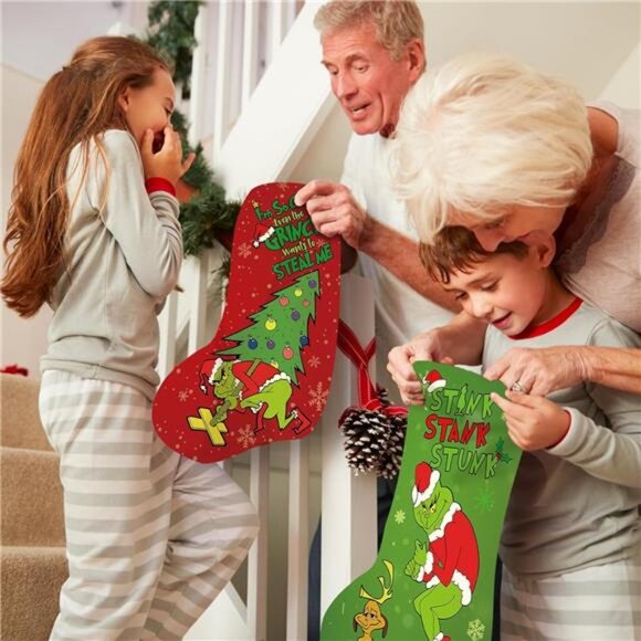 4 Pack Grinch Christmas Stockings, 18 Inch Large‎ Holiday Decor for Home Indoor - Picture 6 of 7